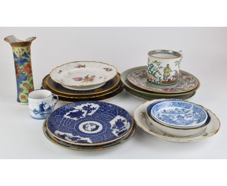 Two Copenhagen shallow dishes decorated with flowers, Chinese export porcelain, Royal Worcester plates etc, mostly for restor