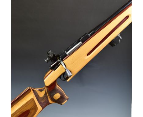 Parker Hale M84 7.62mm bolt action target rifle with show wood stock, textured pistol semi-grip, raised cheek piece, adjustab