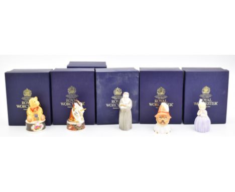 Five Royal Worcester candle snuffers including two limited edition examples Unicorn and Toby, all with boxes
