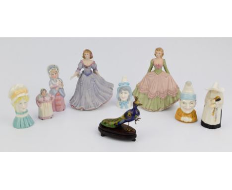 Collection of Royal Worcester and other candle snuffers including Mob Cap, Mrs Caudle and Nun, two Coalport figurines and a c