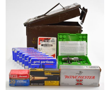 Two-hundred-and-two .223 rifle cartridges including Privi Partisan, Barnaul, Winchester etc together with a Redding .223 two 