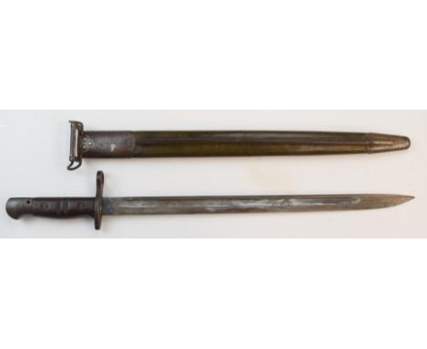 American WW1 1917 pattern sword bayonet with clear stamps to ricasso, 43cm fullered blade, scabbard and belt attachment&nbsp;