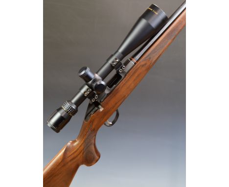 Sako P04R .17 bolt-action rifle with chequered semi-pistol grip and forend, raised cheek piece, sling mounts, sound moderator