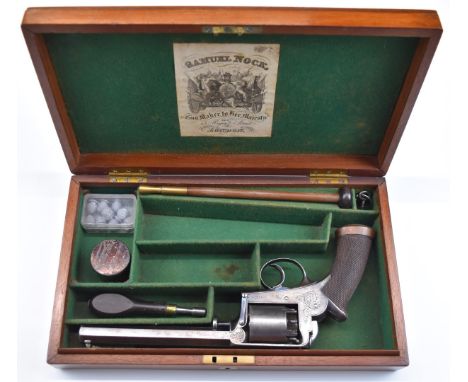 Adams's Patent 54 bore five-shot self-cocking percussion revolver for Samuel Nock of London with engraved frame, storage comp