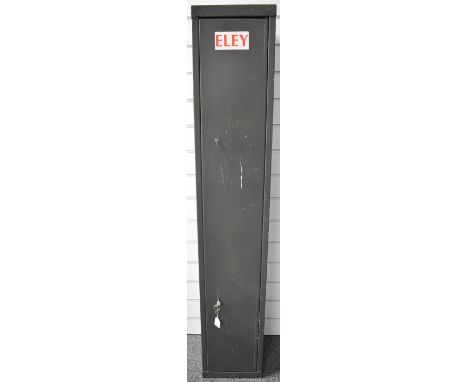 Metal gun safe or cabinet fitted out with shelves for ammunition, 138x25x25cm.&nbsp;