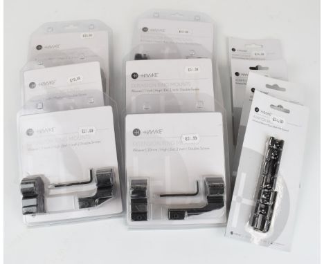 Ten Hawke Extension Ring Mounts sets and Adaptor Base universal Weaver base sets, all in original packaging.&nbsp;