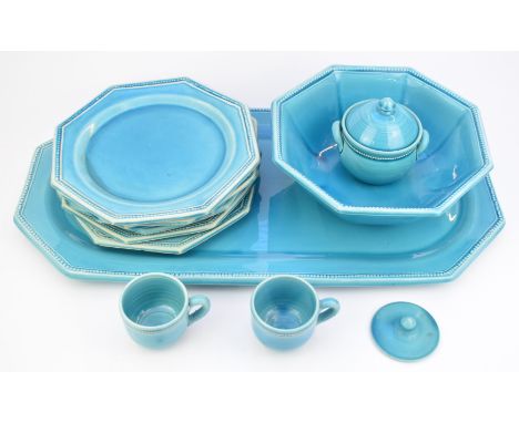 Large collection of Art Deco French Pichon Uzes dinner ware including large octagonal platters, largest 33 x 63cm