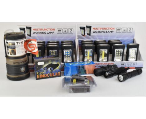 A collection of torches, lights etc including Remington, Lighthouse, ASG Universal Laser, Multifunction Working Lamps, Stream