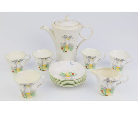 Twelve pieces of Shelley Art Deco tea ware decorated Tall Trees pattern