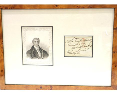 Handwritten wrapper signed The Duke Of Wellington 1939 and print, overall 45 x 30 cm. P&amp;P Group 2 (£18+VAT for the first 