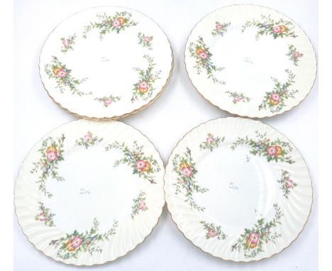 Six Minton dinner plates in the York pattern, D: 27 cm, no cracks or chips. P&amp;P Group 2 (£18+VAT for the first lot and £3
