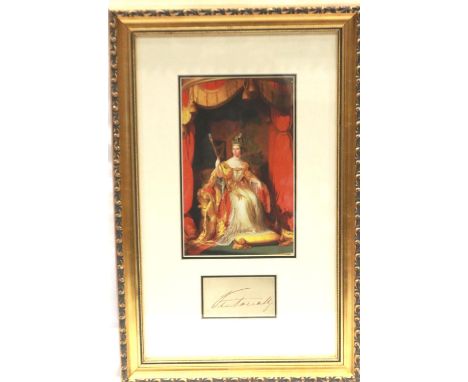Print and signature of Queen Victoria, overall 25 x 44 cm. P&amp;P Group 2 (£18+VAT for the first lot and £3+VAT for subseque