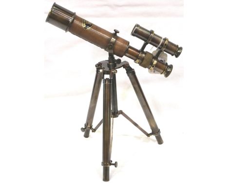 Brass and leather Kelvin and Hughes telescope on stand, H: 33 cm. P&amp;P Group 3 (£25+VAT for the first lot and £5+VAT for s