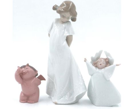 Three Nao figurines including an angel and devil, largest H: 21 cm, no cracks or chips. P&amp;P Group 3 (£25+VAT for the firs