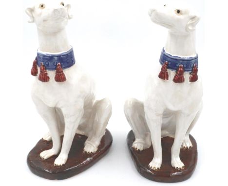 Large pair of Staffordshire style greyhound ceramic figurines, H: 35 cm, slight damage to one neck. P&amp;P Group 3 (£25+VAT 