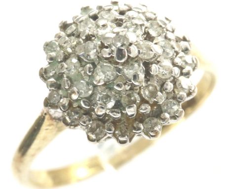 9ct gold diamond cluster ring, size L, 2.4g. P&amp;P Group 1 (£14+VAT for the first lot and £1+VAT for subsequent lots) 