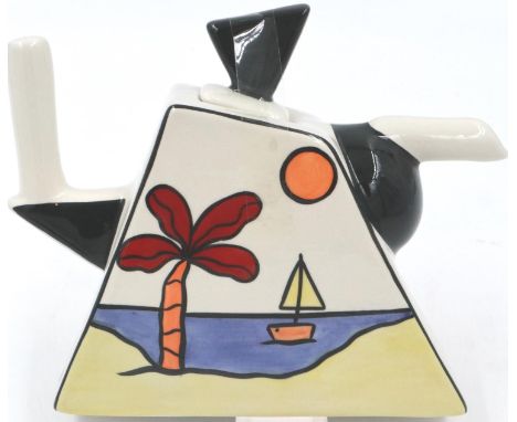 Lorna Bailey wedge teapot in the Tropicana pattern, H: 19 cm, no cracks or chips. P&amp;P Group 1 (£14+VAT for the first lot 