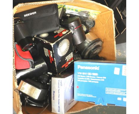 Large quantity of camera and photographic accessories including lenses and camera cases. P&amp;P Group 3 (£25+VAT for the fir