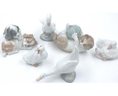 Four Nao geese, Nao cat and Nao dogs, largest H: 15 cm, no cracks or chips (6). P&amp;P Group 3 (£25+VAT for the first lot an