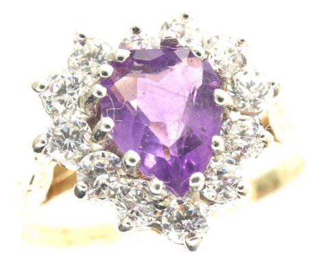 9ct gold amethyst heart and cubic zirconia cluster ring, size K/L, 2.2g. P&amp;P Group 1 (£14+VAT for the first lot and £1+VA