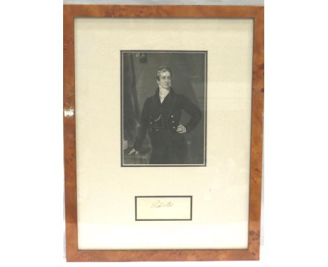 Robert Peel signature and print, overall 40 x 30 cm. P&amp;P Group 2 (£18+VAT for the first lot and £3+VAT for subsequent lot