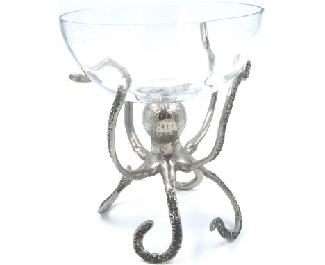 Culinary concepts metal octopus stand and glass bowl, H: 25 cm. P&amp;P Group 3 (£25+VAT for the first lot and £5+VAT for sub