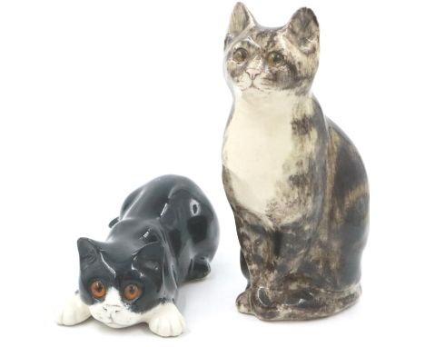 Two Mike Hinton and J Winstanley cats, largest H: 22 cm, scratches to ears, otherwise good condition. P&amp;P Group 2 (£18+VA