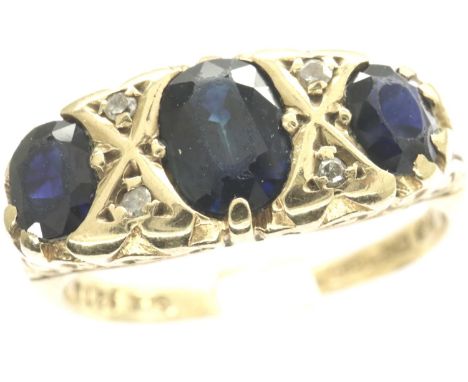 9ct gold ring set with sapphires and diamonds, size M, 3.1g. P&amp;P Group 1 (£14+VAT for the first lot and £1+VAT for subseq