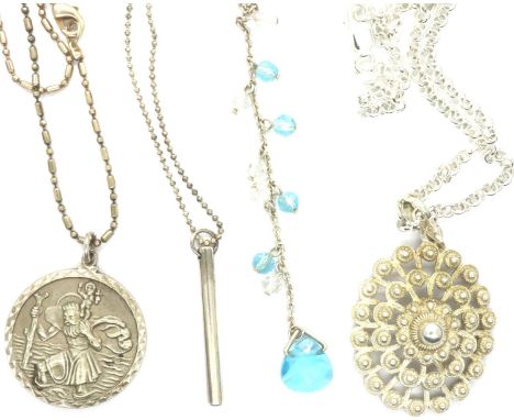 Four 925 silver pendant necklaces, largest L: 76 cm. P&amp;P Group 1 (£14+VAT for the first lot and £1+VAT for subsequent lot