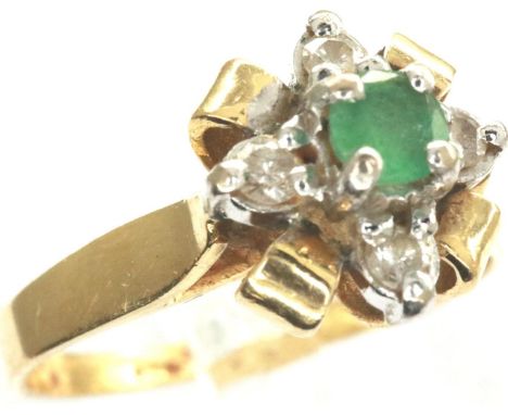 18ct gold emerald and diamond set ring, size M, 3.1g. P&amp;P Group 1 (£14+VAT for the first lot and £1+VAT for subsequent lo