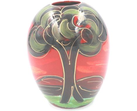 Anita Harris vase in the deco tree pattern, signed in gold, H; 15 cm, no cracks or chips. P&amp;P Group 1 (£14+VAT for the fi