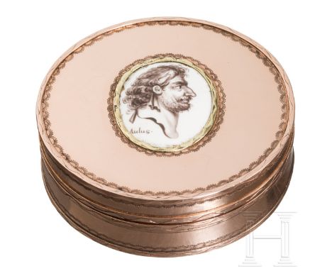 Höfische Medikamentendose mit einem Portrait des Arztes Aulus Cornelius Celsus, Frankreich, 18. Jhdt., aus dem Besitz der Gro