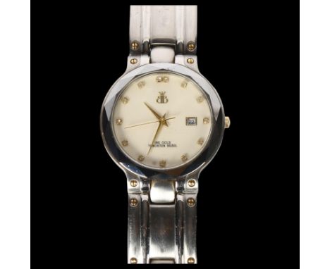 BROOKS &amp; BENTLEY - a chrome-cased quartz wristwatch, with tungsten bezel, and 18ct gold crown, with date aperture Good ov