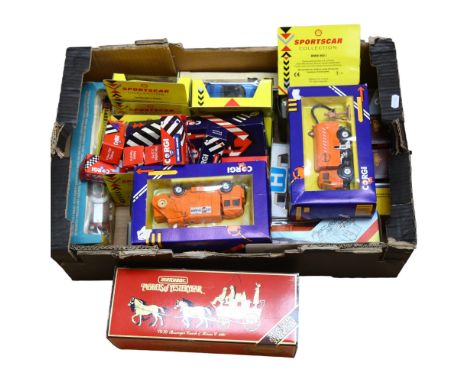 A quantity of diecast vehicles, in original boxes, including such makers as Corgi, Matchbox, Dinky diecast toys, Shell Sports