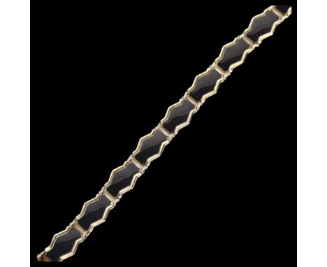 BERNARD MELDAHL, NORWAY - a Norwegian silver-gilt and black enamel panel bracelet, L18.5cm 