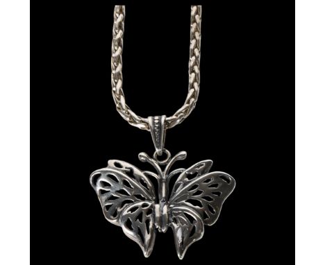 A sterling silver butterfly design pendant and chain 