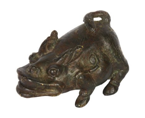 A patinated bronze study of a mythical beast, L9cm 