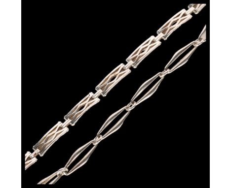 2 sterling silver openwork panel bracelets, L18cm 