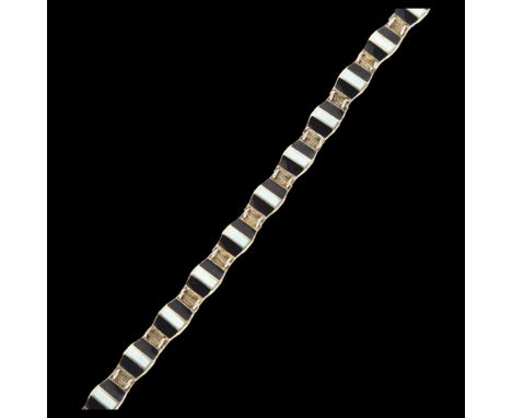 BERNARD MELDAHL, NORWAY - a Norwegian silver-gilt and 2-colour enamel panel bracelet, L18cm 