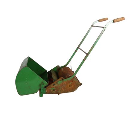 A Vintage 1950s Webb miniature lawn mower, including grass bucket, height to handles 52cm 