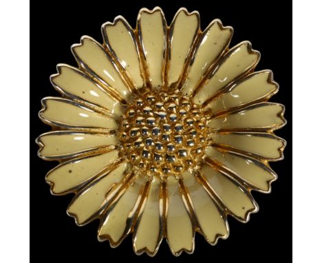 A Danish silver-gilt and yellow enamel daisy pattern pendant brooch, diameter 30.7mm 