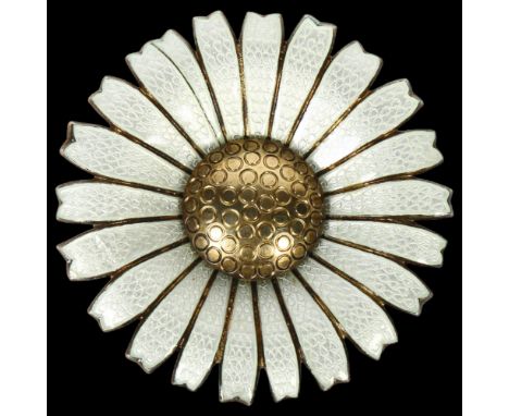 ANTON MICHELSEN - a large sterling silver and white enamel daisy pattern pendant, diameter 50mm 