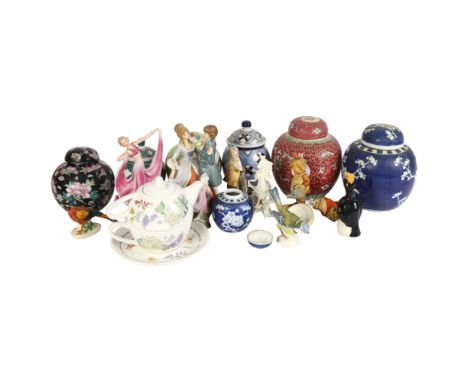 Art Deco and other figures, teapot, ginger jars etc 