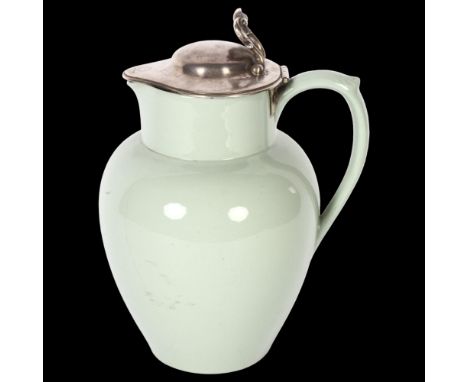 A ceramic water flagon with Victorian silver lid, hallmarks for John Edward Terry, height to lid 20cmCeramic is in perfect co
