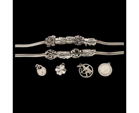 2 sterling silver charm bracelets, including 4 loose charms 