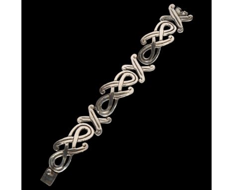 PLATERIA GIL - Mexican abstract design sterling silver panel bracelet, marked Guad Mexico, L18cm 