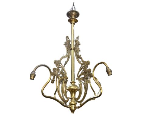 A 4-branch brass ceiling light fitting, with floral decoration, drop 82cmOverall condition is good, some of the fittings are 