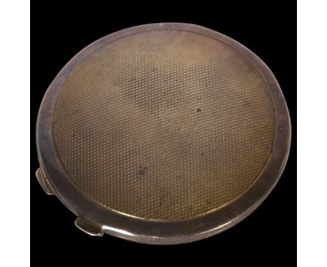 A George VI engine turned silver circular compact, hallmarks for Birmingham 1946 