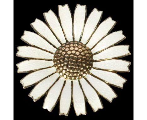 ANTON MICHELSEN - a large sterling silver and white enamel daisy pattern brooch, diameter 42.5mm 