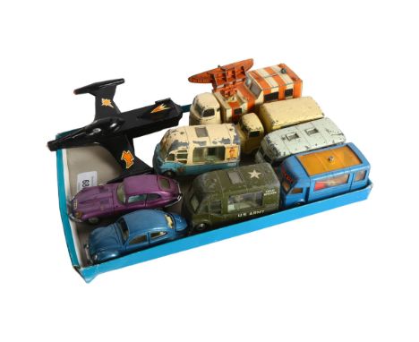 A quantity of Dinky and Corgi diecast vehicles, including Corgi Toys Mobile Airfield radar, Corgi Toys "Mr Softie" ice cream 